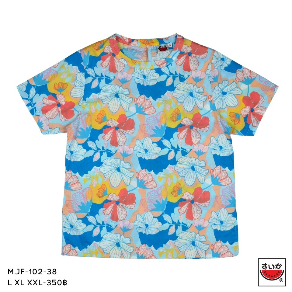 เสื้อแตงโม SUIKA คอจีนแขนสั้น ติดกระดุมหลัง ลายดอกไม้ M.JF-102 thumbnail 5