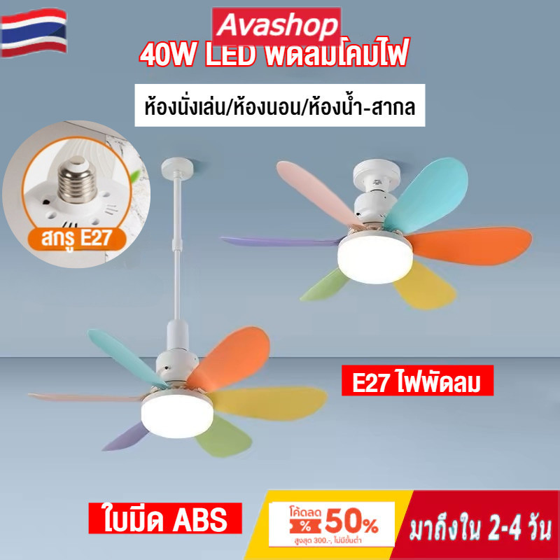 🇹🇭ส่งจากไทย🇹🇭 E27 พัดลมโคมไฟ ไฟเพดาน LED 40W หลอดไฟกลม LED Bulb Light พัดลมติดเพดาน