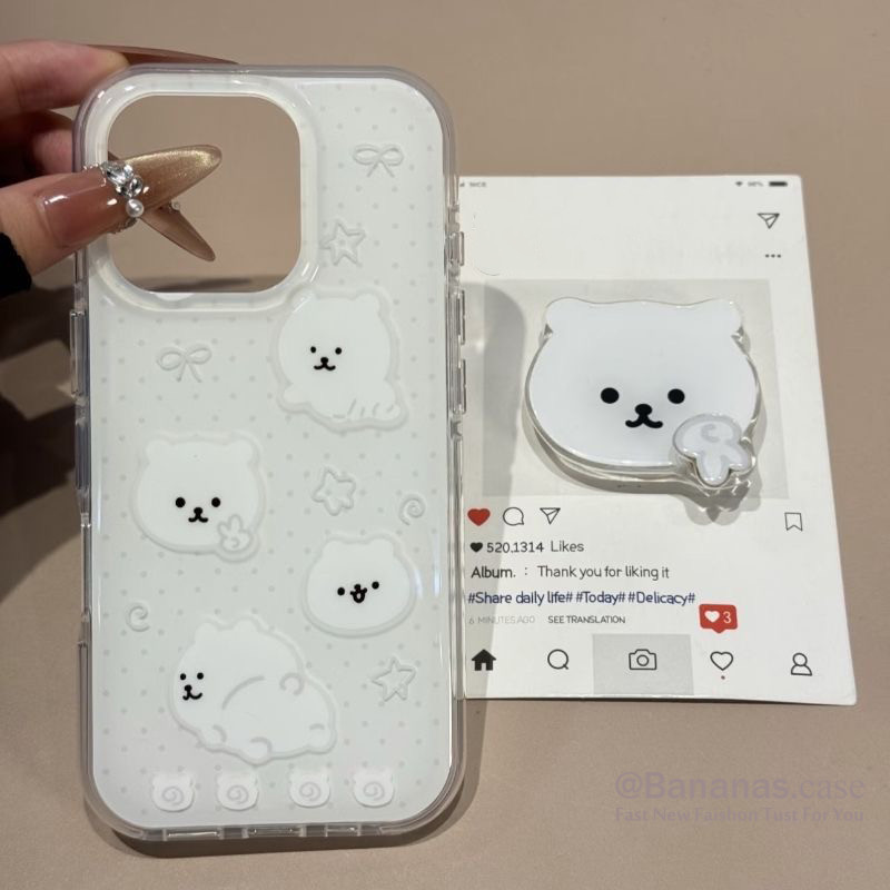 การ์ตูนลูกสุนัขสีขาว + ขาตั้งเคสโทรศัพท์สําหรับ iPhone 17 16 15 14 13 12 11 Pro Max X Xr XsMax 7 8 Plus SE2020