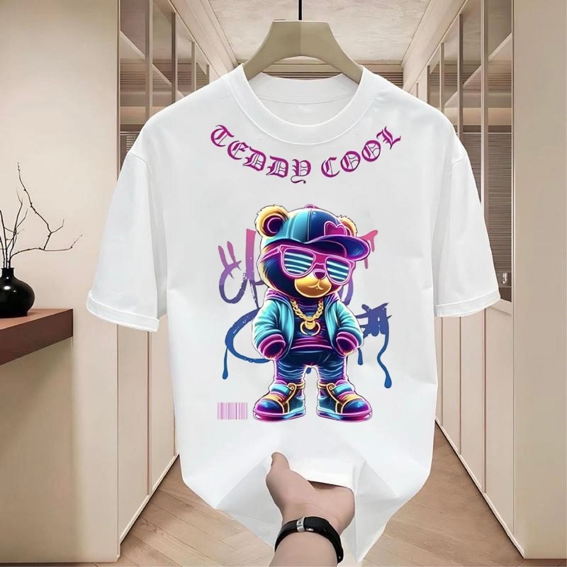 เสื้อยืดผู้ชายเท่ๆ สีดําแขนสั้น oversize t shirt ฮิปฮอปลายเท่ๆ โอเวอร์ไซส์ สตรีทแฟชั่น เสื้อเมกา คอกลม