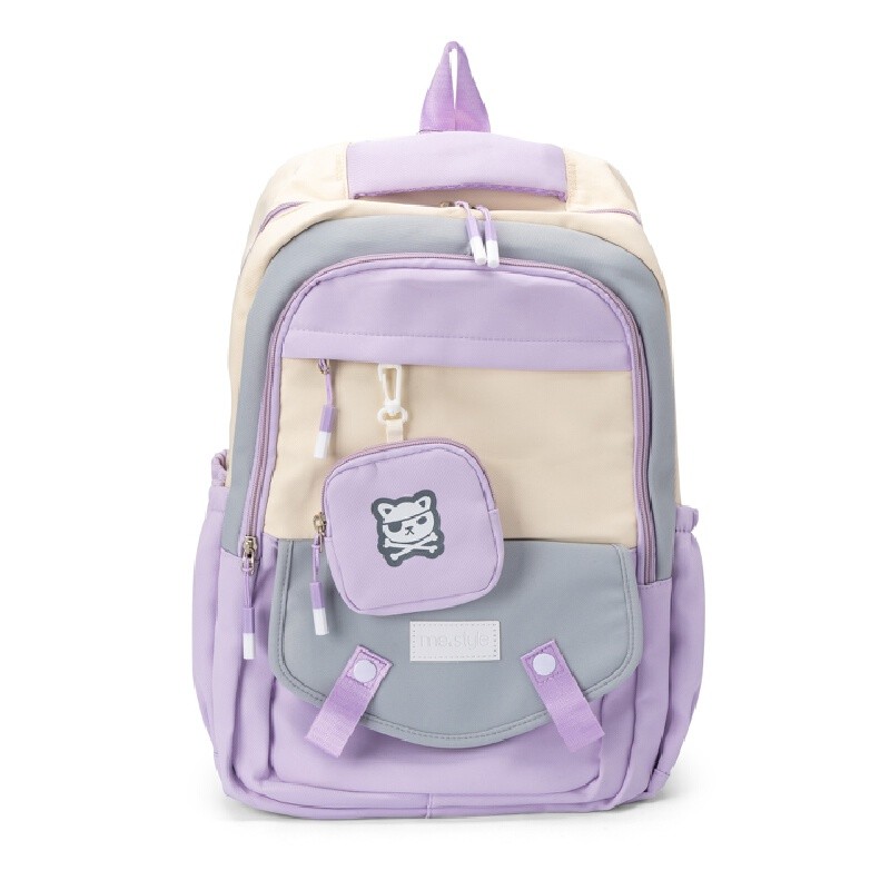 ME.STYLE กระเป๋าเป้พร้อมกระเป๋าใส่เหรียญปักแมว สีม่วง ขนาด 47x33x20 ซม.
