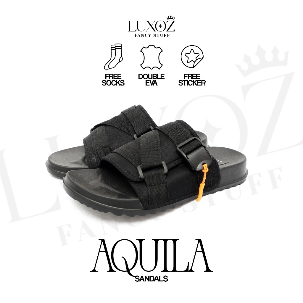 Luxoz Official - Aquila & Mens Fashion Black Cross Strap Slide Sandals