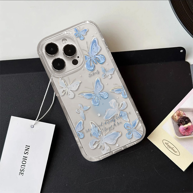 HP เคสผีเสื้อสีฟ้าอ่อนสวยงาม OPPO A1k C2 A3s A15/A15s A16 A16k e A17/A17k A18/A38 A53/A33 A54 A57/A7