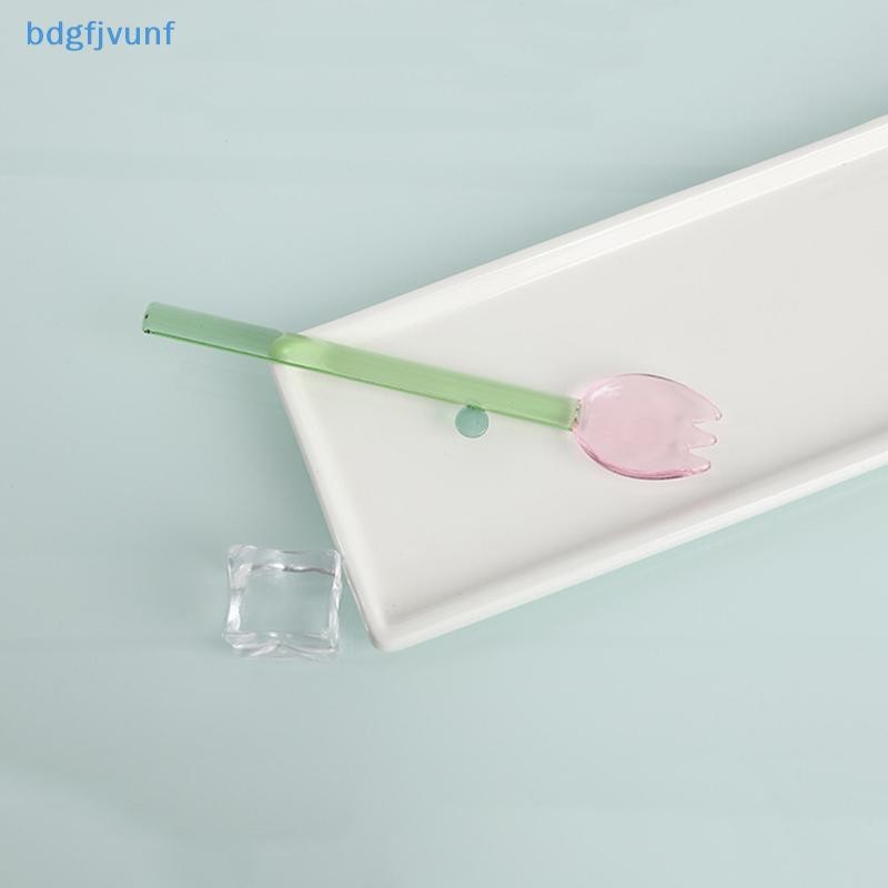 BDGF ด้ามยาวช้อนแก้วสร้างสรรค์แก้วใสช้อนขนมรูปดอกไม้สีกาแฟกวนช้อนติดบาร์ ไทย - รูปที่ 2