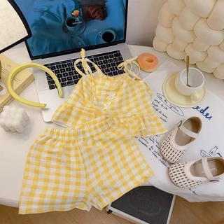 Dolemi Baby ชุดเด็กหญิง ลายสก๊อตสีหวาน ผ้าฝ้าย สายเดี่ยว คอกลม สำหรับเด็ก 9 เดือน 5 ปี ดีไซน์น่ารัก แฟชั่นเกาหลี