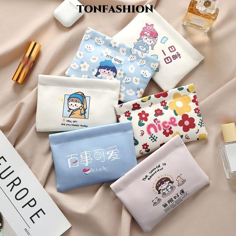กระเป๋าลิปสติก TONFASHION, กระเป๋าเครื่องสําอางขนาดเล็กลายการ์ตูนหนัง Pu แบบนุ่ม, กระเป๋าแต่งหน้าแบบพกพาแบบปิดอัตโนมัติ – โปรปัง