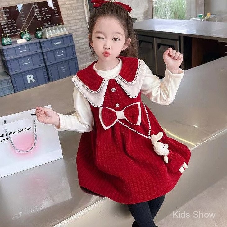 ชุดกระโปรงสาวสไตล์ตะวันตกสไตล์เกาหลีหวาน2024ฤดูใบไม้ร่วงและฤดูหนาวแมทช์ลุคง่ายใส่สบายแขนยาวเสื้อ bottoming เสื้อเดรสผู้หญิง