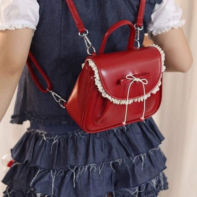 Schwarz ENTEN กระเป๋าเป้สะพายหลังผู้หญิงสีแดงแฟชั่นใหม่กระเป๋าสะพายไหล่อเนกประสงค์