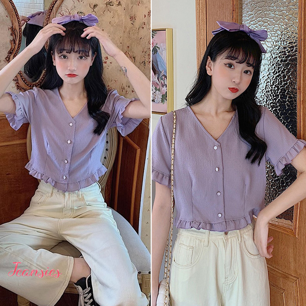 เสื้อครอปแขนสั้นทรงหลวม ใส่สบาย สไตล์ฤดูร้อน