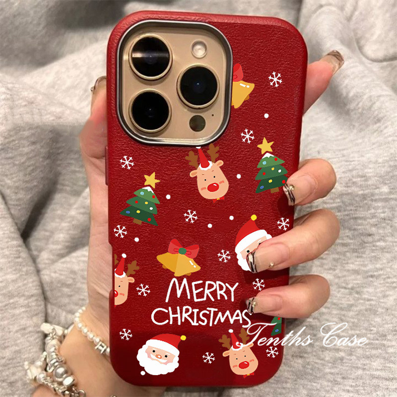 ใช้งานร่วมกับสําหรับ IPhone 17 16 11 15 14 13 12 Pro Max Xs X Xr 8 7 6 Plus Merry Christmas ธรรมดาหนังรูปแบบชุบเลนส์กรอบเคสโทรศัพท์ปกอ่อน - รูปที่ 7