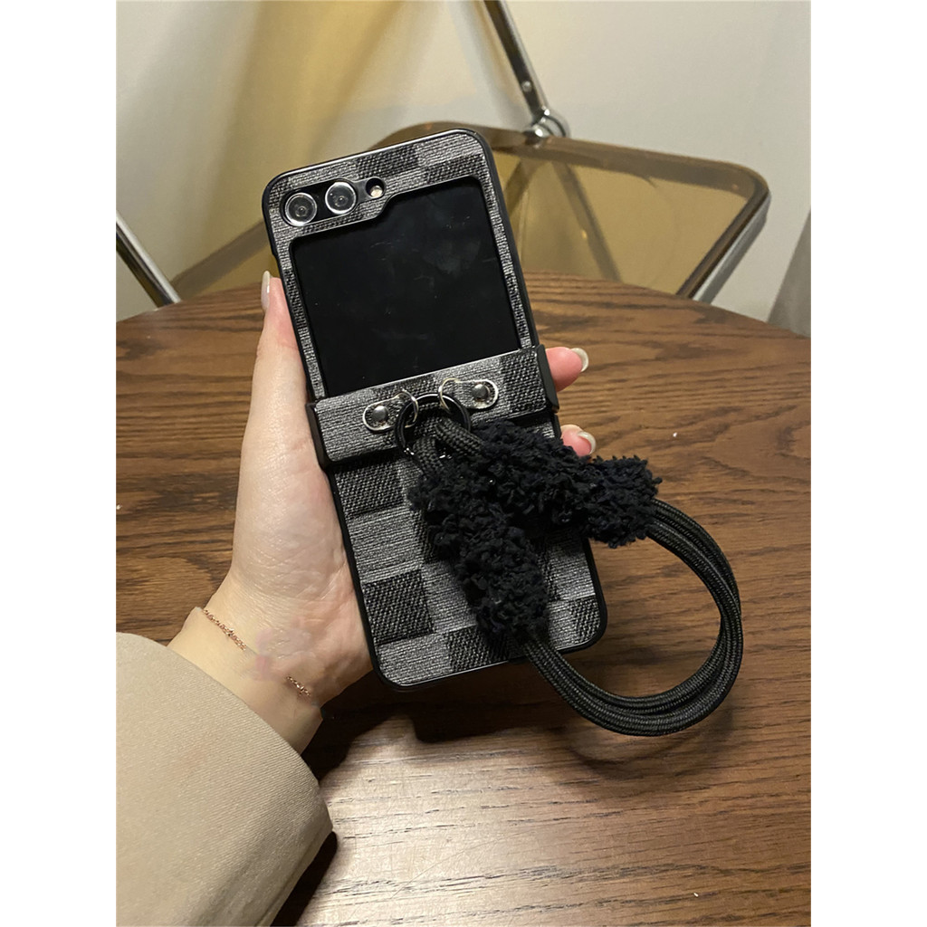 LUKEN หรูหราตุ๊กตาสายคล้องมือ Denim คาวบอยผ้าใบกระดานหมากรุกตารางสําหรับ Galaxy Z Flip 5 5G Z Flip5 