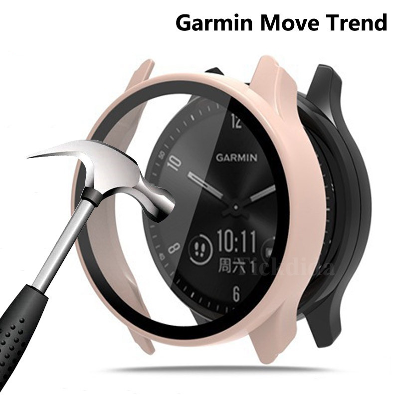 กระจกนิรภัย + เคสสําหรับ Garmin Vivomove Trend กรอบป้องกันหน้าจอฝาครอบกันชนสําหรับ Garmin Vivomove T