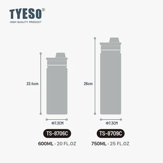 TYESO (พร้อมส่ง) ขวดน้ำสแตนเลสเก็บอุณหภูมิได้ทั้ง ได้ทั้ง ร้อน/เย็น พร้อมหูหิ้ว สแตนเลส 304 มี 4 ไซส์ 8 สี
