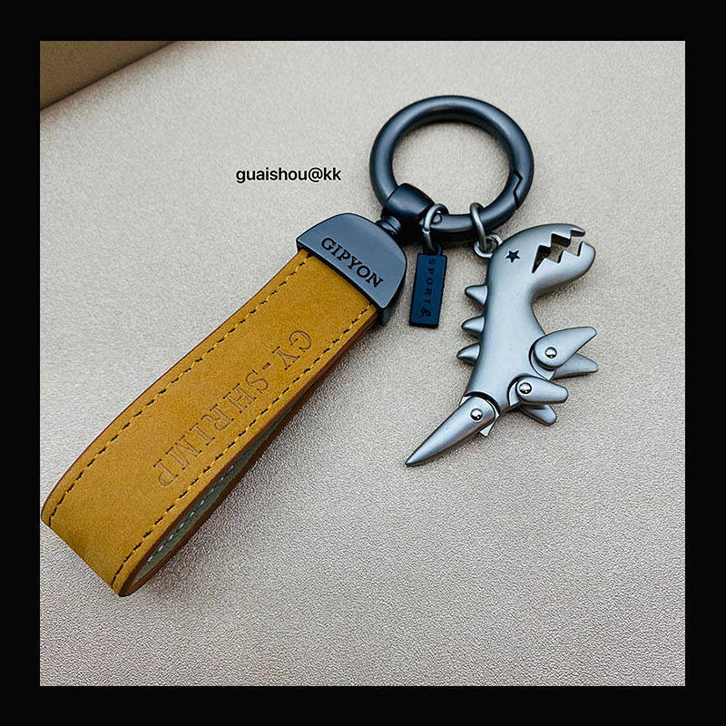 Suede Alloy Dinosaur Advanced Car Key Ring Pendant Creative Personality Key Chain Circle Pendant Couple Men bjak
