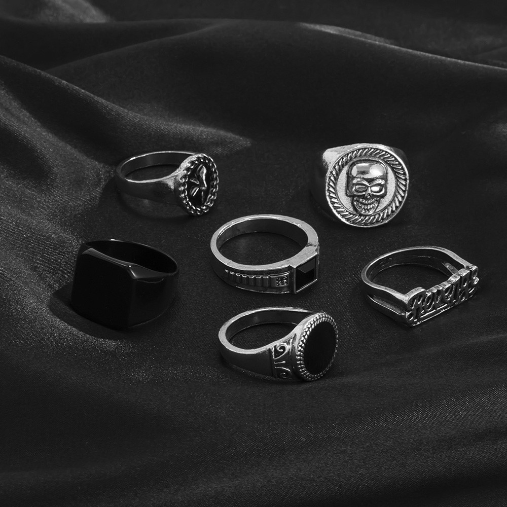 6Pcs Vintage Geometric Skull Rings Fashion Trendy Jewelry Set for Men Women