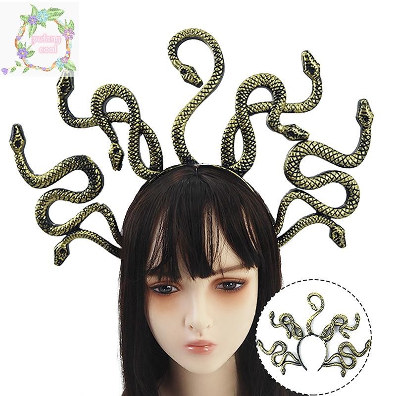 Pucool ฮาโลวีน Medusa โค้งงูรูปร่างผม Hoop Rave Party Headpiece Unisex ผม Band Party คอสเพลย์เครื่องแต่งกาย Props TH