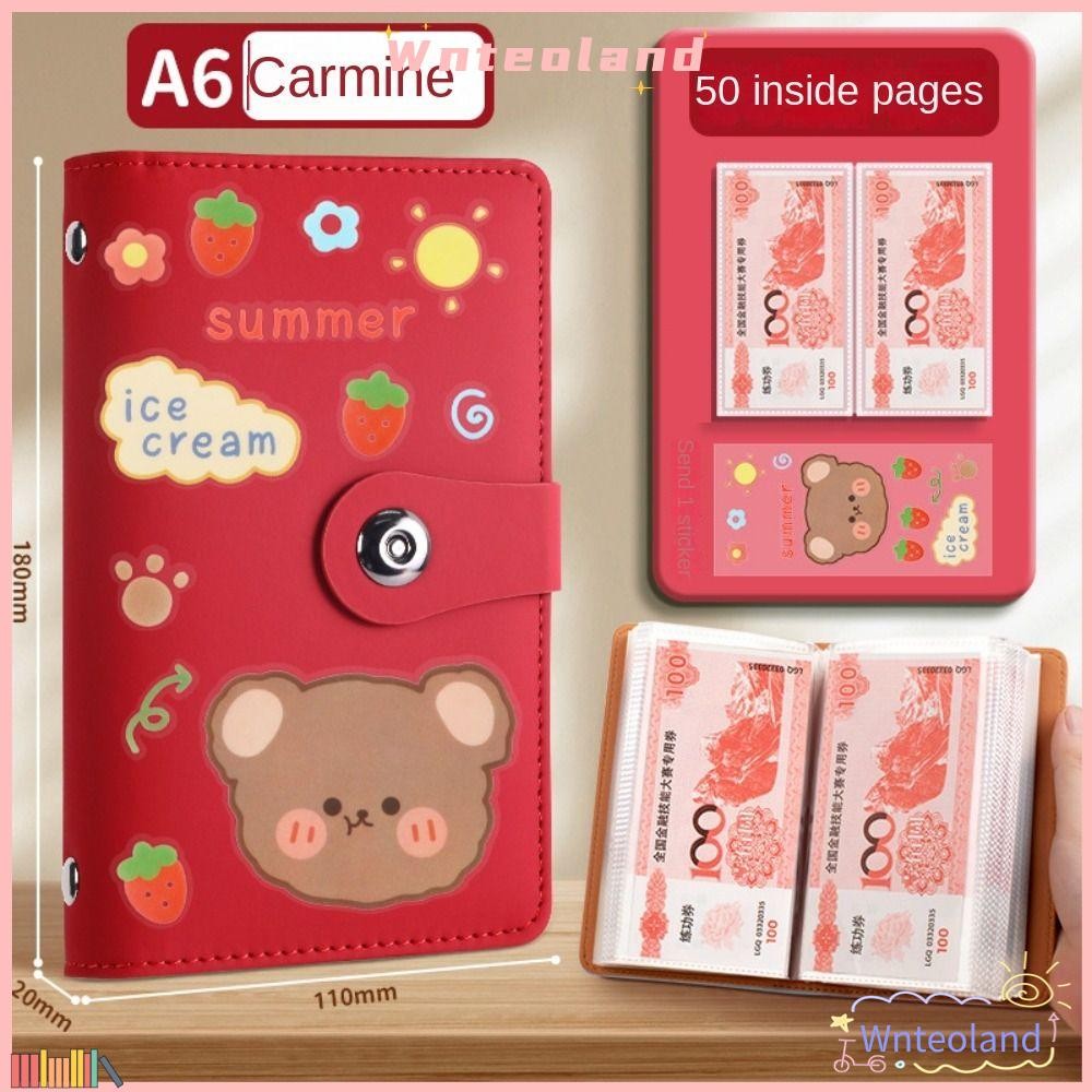 Wnteoland 100 ซองประหยัดเงิน Challenge ประหยัดเงิน PU Mini Binder Saving Challenge, ของขวัญความจุขนาดใหญ่กันน้ําน่ารัก Saving Challenges แผ่นคู่