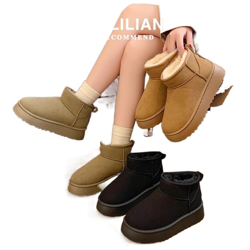 Influencer Snow Boots Women Inner Heightennake CollarCM Small Winter Fleece Lining LEDGE combed Heel