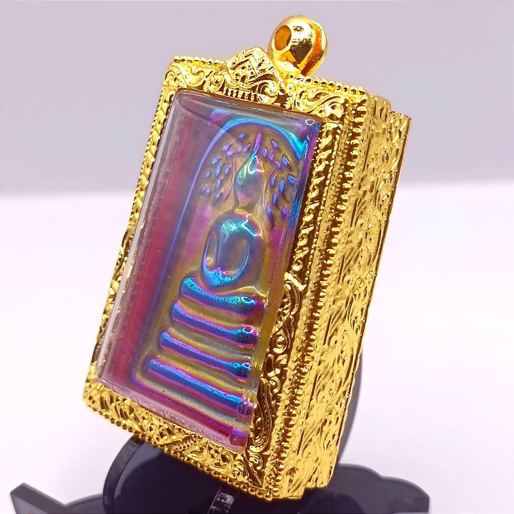 K258 พระสมเด็จโต วัดระฆัง พิมพ์ปรกโพธิ์ เหล็กไหล 7 สี กรอบทองไมครอน ขนาด 2.5x4 ซม. - รูปที่ 3