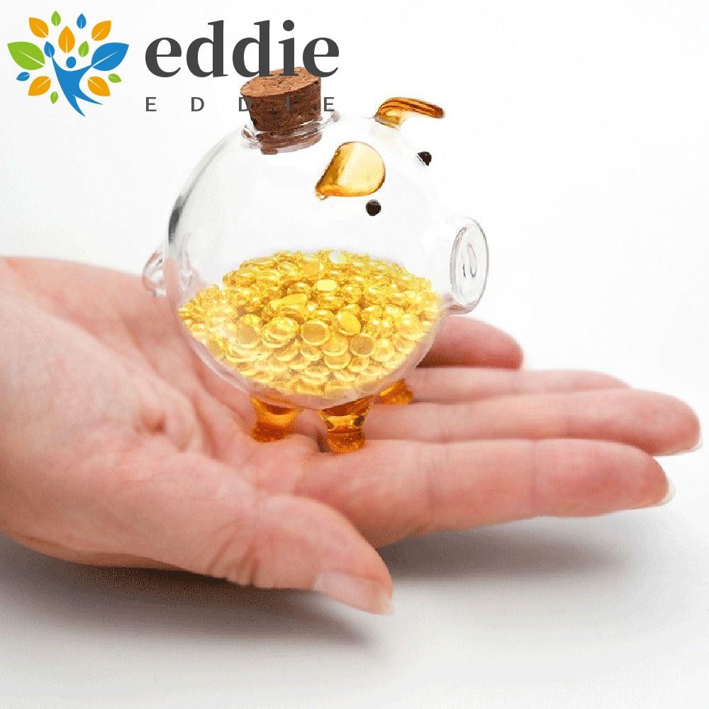 กล่องประหยัดเหรียญ EDIE, กล่องใส่เงินลูกหมูการ์ตูนน้ําหนักเบา, น่ารักที่มองเห็นได้ทนทาน Handmade Glass Money Jar Desktop
