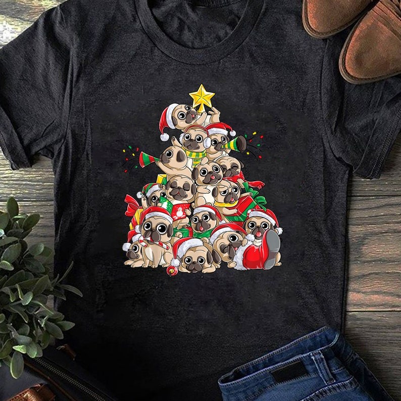 Pug Christmas Tree Dog Santa Xmas Boys Girls Merry Dogmas , Funny Pug Shirt, Dog Mom, Pug, Dog Lover