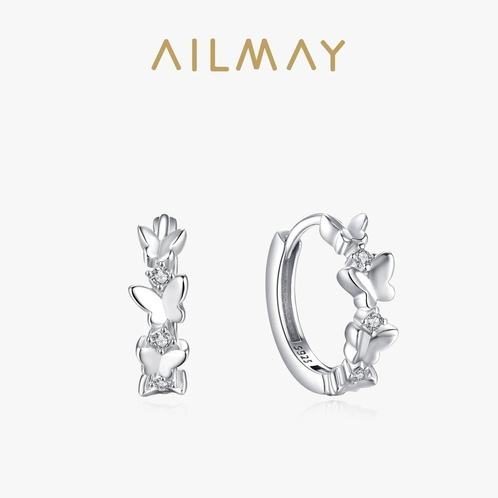 Ailmay 925 เงินสเตอร์ลิงอินเทรนด์ผีเสื้อZircon Hoopต่างหูCharmสัตว์หูหัวเข็มขัดสําหรับผู้หญิงคริสต์มาสของขวัญเครื่องประดับFine
