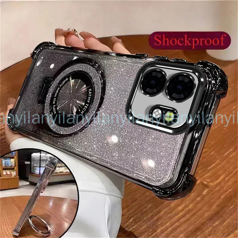 ปลอก infinix Smart 9 Hot 50i 4G X6532 X6531 Smart9 Hot50i NFC สี่มุมกันกระแทกชุบGlitterเคสโทรศัพท์แม่เหล็กดูดคลุมทั้งหมดพร้อมขายึด
