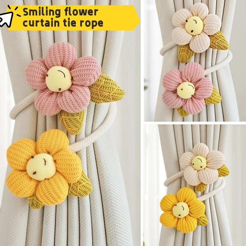 แนะนำ ผ้าม่าน (2ชิ้น) ยิ้มดอกไม้สายรัดผ้าม่าน, แฮนด์เมดน่ารัก, ตาข่ายเก็บผ้าม่านหัวเข็มขัดสายรัด, อุปกรณ์ถัก, ที่ทันสมัยเรียบง่ายสายรัดผ้าม่าน ราคาพิเศษ มีเก็บเงินปลายทาง