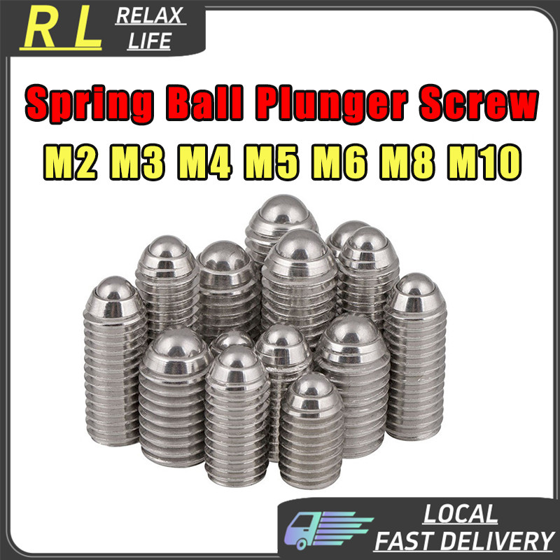 [RL] M2-M10 Spring Ball Plunger Set Screw Round Head Hex Socket Point Grub Stainless Steel 304 Ball Shaped Screws Bolt