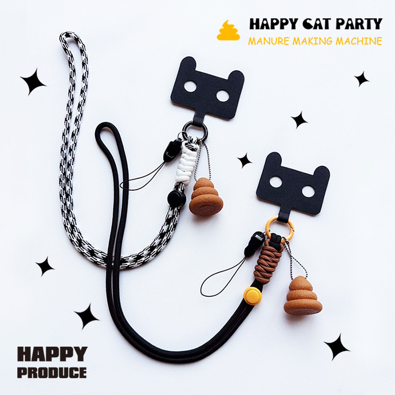 Happy Original Black Cat โทรศัพท์มือถือคลิปด้านหลัง Lanyard Anti-lost Anti-drop สายคล้องคอปรับ Universal