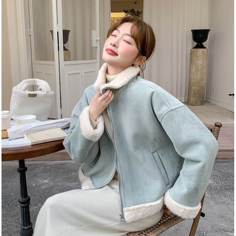 เสื้อโค้ทปกคอปกสไตล์เกาหลีเสื้อสเวตเตอร์ถักขนแกะแฟชั่นสไตล์เกาหลีเสื้อผู้ชายและผู้หญิงเสื้อหนังนิ่ม3