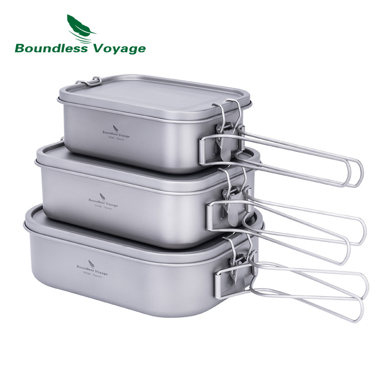 Boundless Voyage Titanium Bento พร้อมฝาปิดและที่จับกลางแจ้ง Camping อาหารค่ํากล่องแบบพกพาเครื่องครัวรั่วกล่องอาหารกลางวันคอนเทนเนอร์