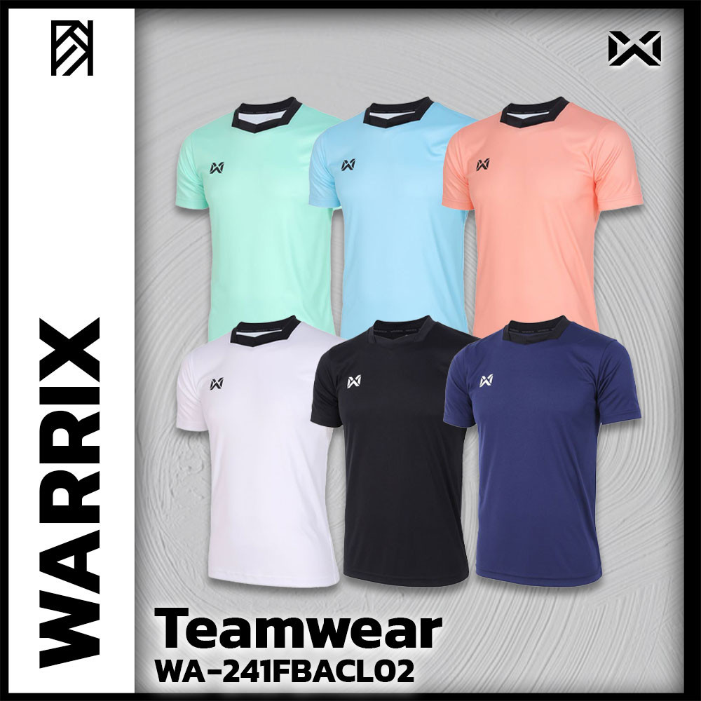 ถูกชัวร์ไม่มั่วนิ่ม เสื้อกีฬา WARRIX คอกลม คอเหลี่ยม ผ้าไมโครเรียบ แขนสั้น WA-241FBACL02 แท้100%