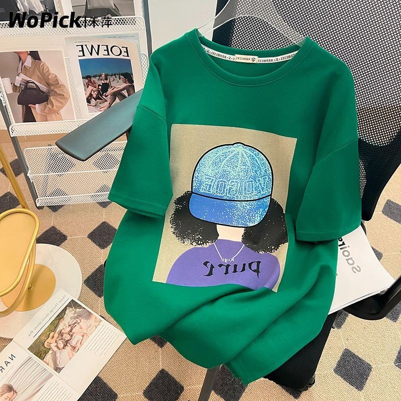 Heping Pure Cotton American High Street เสื้อยืดแขนสั้นการ์ตูนผู้หญิงฤดูร้อนออกแบบสไตล์ฮ่องกงเก๋หลวม