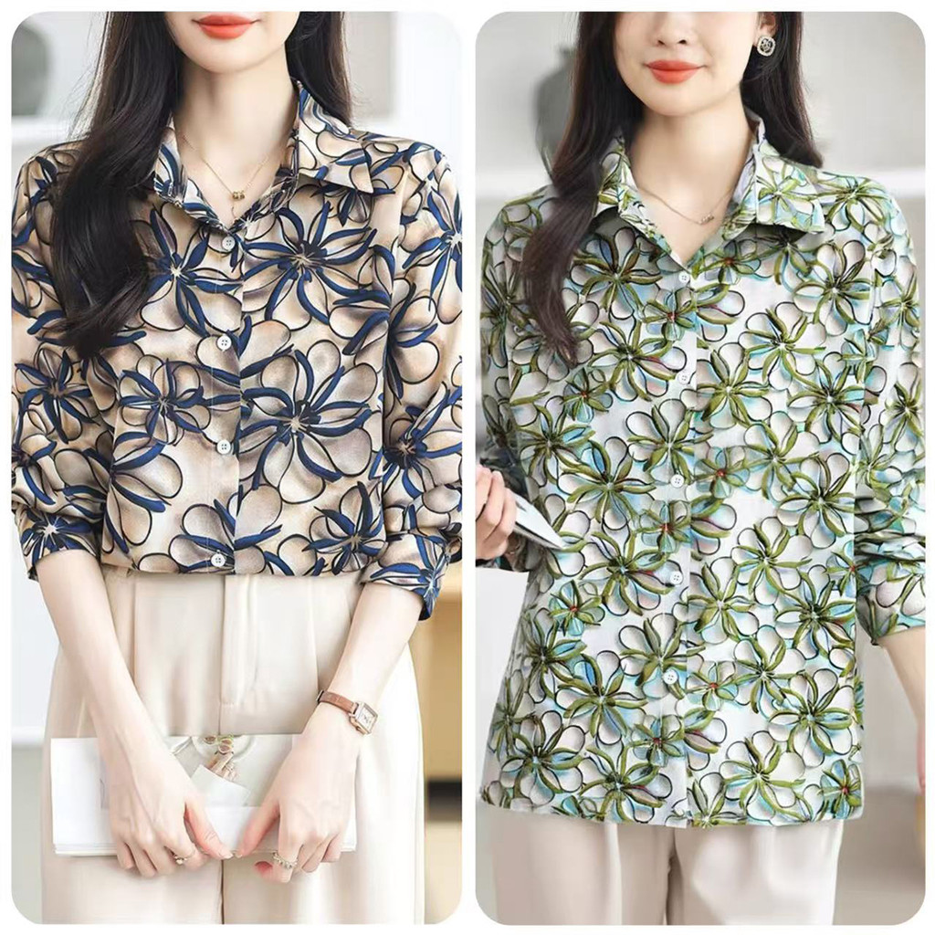 เสื้อชีฟองแขนยาวพิมพ์ลาย สไตล์เรียบหรู