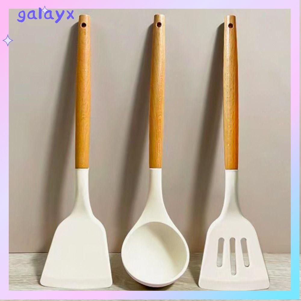 GALAYX 3 ชิ้น/เซ็ตทําอาหาร Turner ไม้พายกระชอน, Non-Stick ช้อนซิลิโคนกันลื่นพลั่ว, ทนความร้อน Beige เครื่องครัวแพนเค้กกระทะ