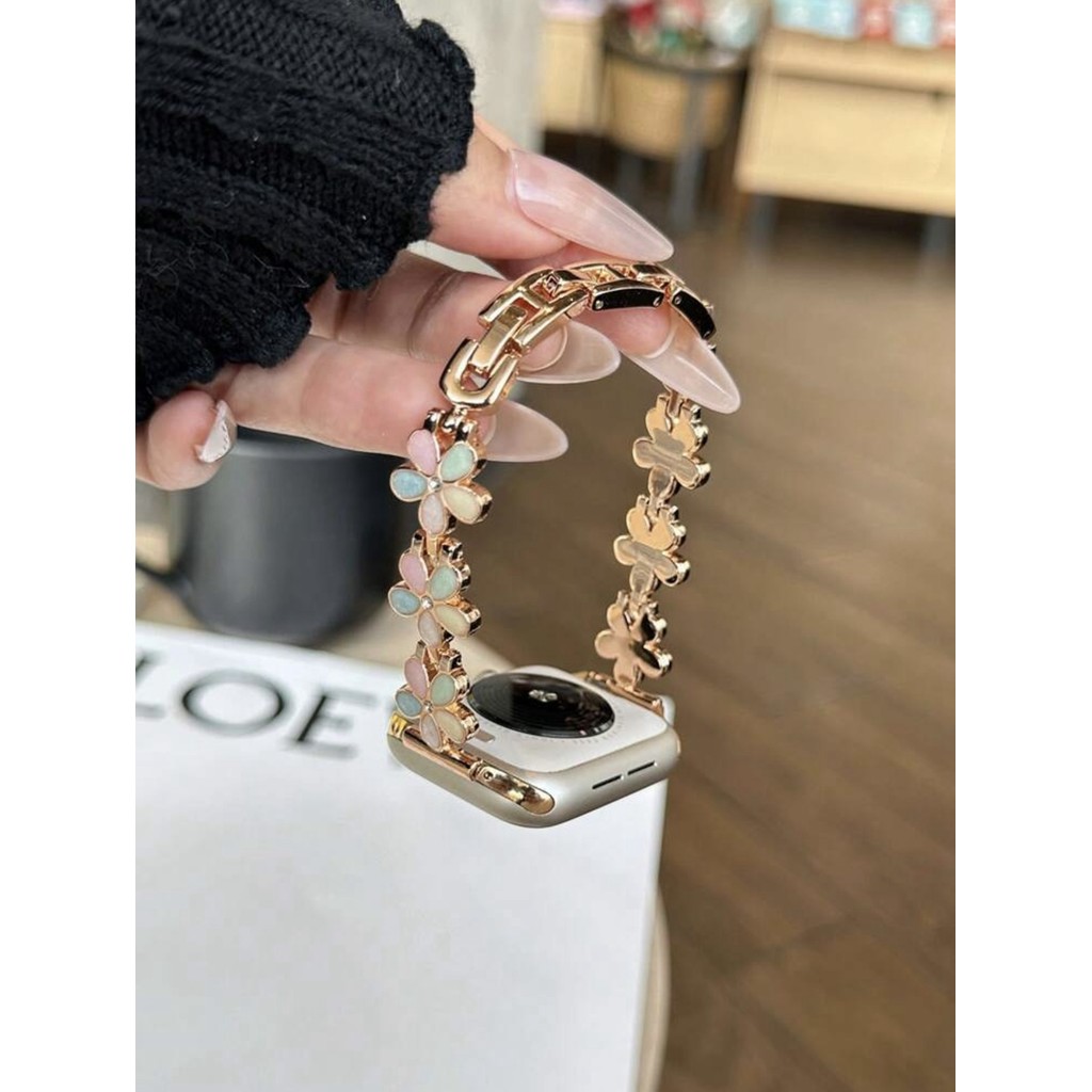 ดอกไม้ ห่วงโลหะเข้ากันได้กับ แอปเปิล ดู วงดนตรีผู้หญิง 38 มม. 40 มม. 41 มม. 42 มม. 44 มม. 45 มม. 46 มม. สาย