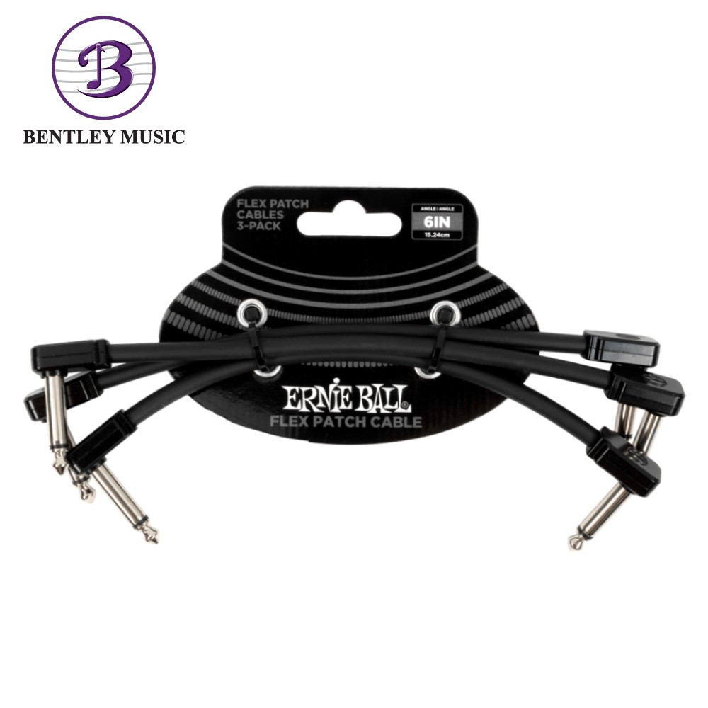 Ernie Ball P06444 FLEX Instrument Patch Cable 6 นิ้ว สีดํา 3 แพ็ค