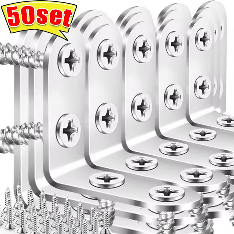 10/30/50Sets 90 องศา L Joint Brackets - ตัวเชื่อมต่อมุมสแตนเลส - ตัวยึดชั้นวางของเฟอร์นิเจอร์