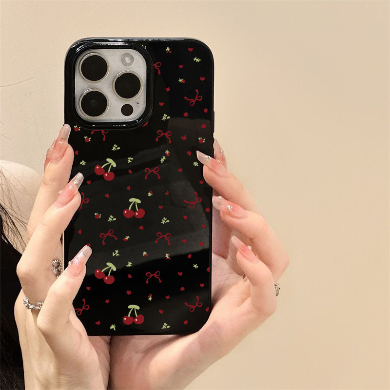 สำหรับ iPhone 16 Pro Max เคส ไอโฟน สีดำมันTPUซอฟท์เคส กันกระแทกกล้องป้องกัน โบว์ดอกไม้ เข้ากันได้กับ 14 13 12 Pro 11... - รูปที่ 3