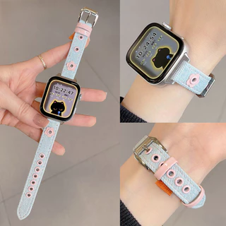 สายนาฬิกาหนังเดนิมลายดอกไม้สุดน่ารักสำหรับ Huawei Watch Fit 5 Fit 4 Pro สายรัดข้อมือแบบบางสำหรับผู้หญิง อุปกรณ์เสริมสายนาฬิกาสำรองสำหรับ Huawei Fit3