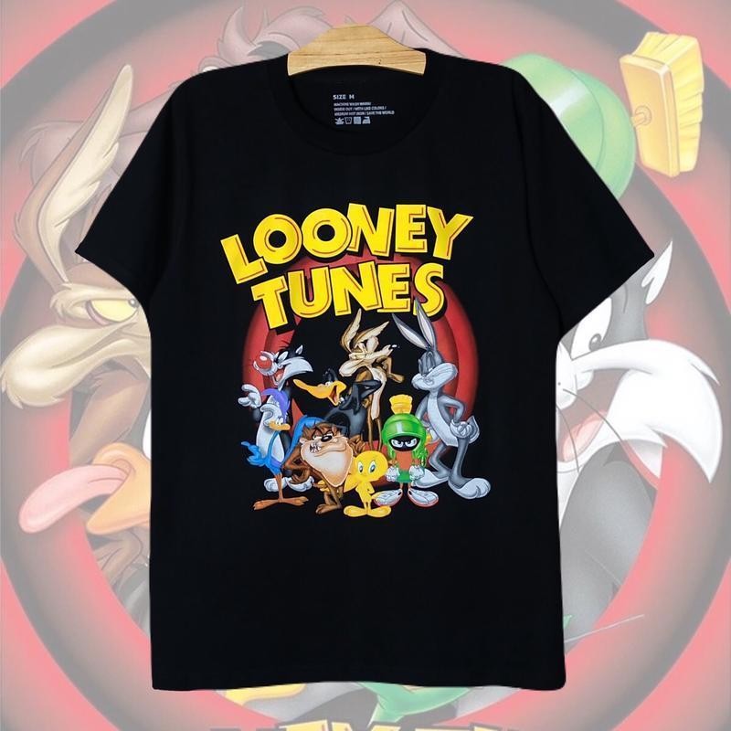 [THZ] 100 % เสื้อยืด รูนีย์ ตูนส์ ตัวละคร ผ้าคอตตอน100% สีดำ/ขาว Clothing