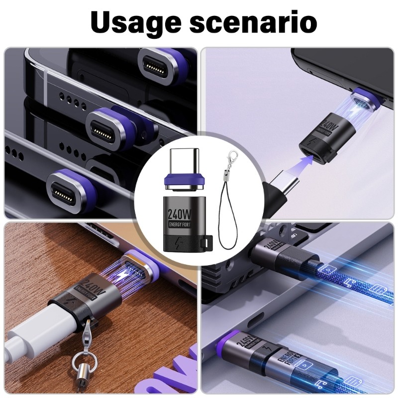 HIk Magnetic Type C Connector Quick Charge 240W Fast Data Transfer สําหรับแล็ปท็อปแท็บเล็ต