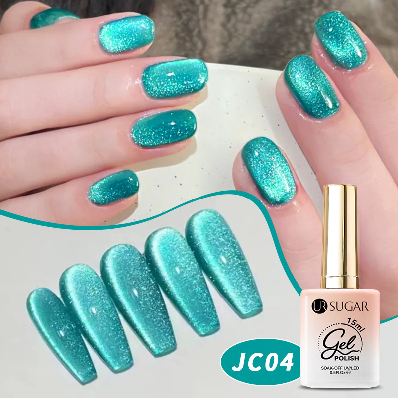 UR SUGAR Jelly สีแมวตาแม่เหล็กเจล Polish Silver Glitter แม่เหล็กเล็บเจลกึ่งถาวรเคลือบเงาเล็บ 15ml