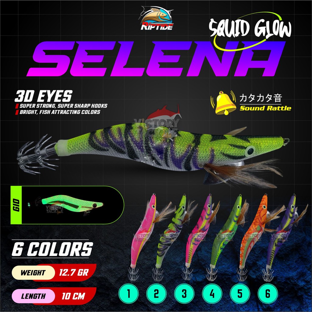 RIPTIDE EGI SELENA 2.5 เหยื่อตกปลา RIPTIDE LUNAR CUMI GLOW ในเข้มและหนู Victory อย่างเป็นทางการ
