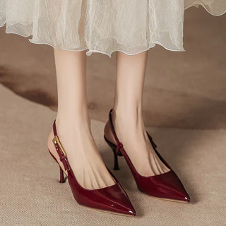 รองเท้าส้นสูงผู้หญิง Stiletto Heel Pointed Toe รองเท้าแตะสายรัดแบน