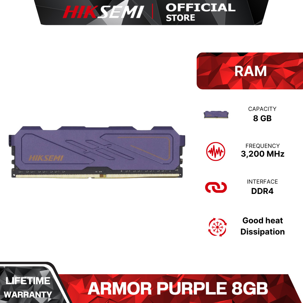 HIKSEMI RAM ARMOR SERIES UDIMM 8GB (PURPLE) DDR4 3200MHz (HSC408U32Z2 8G)