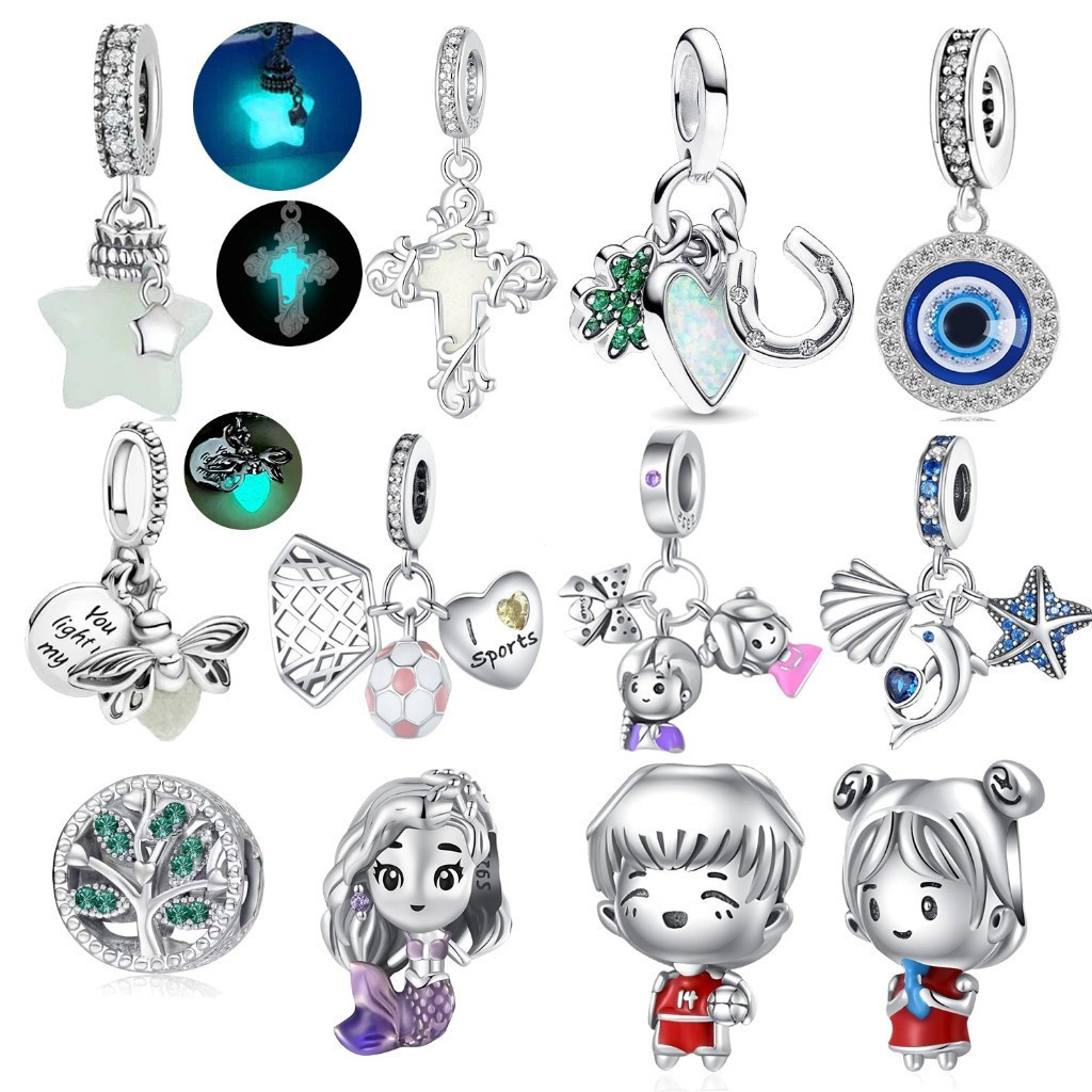 925 เงินสเตอร์ลิงเงา Star Charms Cross Devils Eye สร้อยข้อมือจี้ชายหญิงเครื่องประดับ