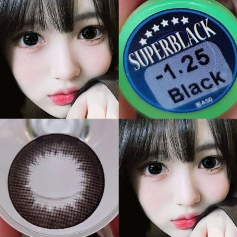 คอนแทคเลนส์ บิ๊กอาย รุ่น Super Black สีดำ/Black มีค่าสายตา (0.00)-(-10.00) เปลี่ยนแทนทุกเดือน