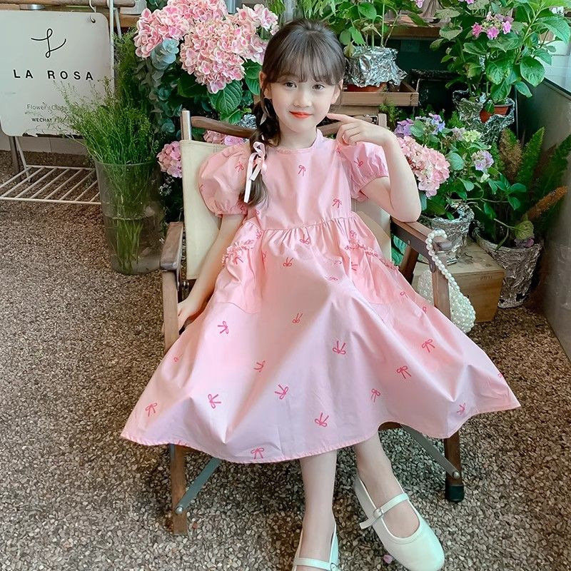 ใส่พร้อมสต็อกหลวมแฟชั่นที่เรียบง่ายสาวสบายๆพัฟแขนสั้นชุดสไตล์ใหม่แฟชั่นวรรณกรรมสไตล์สาวฤดูร้อนชุด